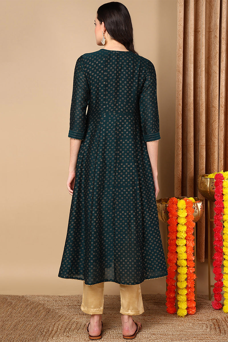 ZERESOUQ-Green-Silk-Blend-Woven-Design-Anarkali-Style-Kurta