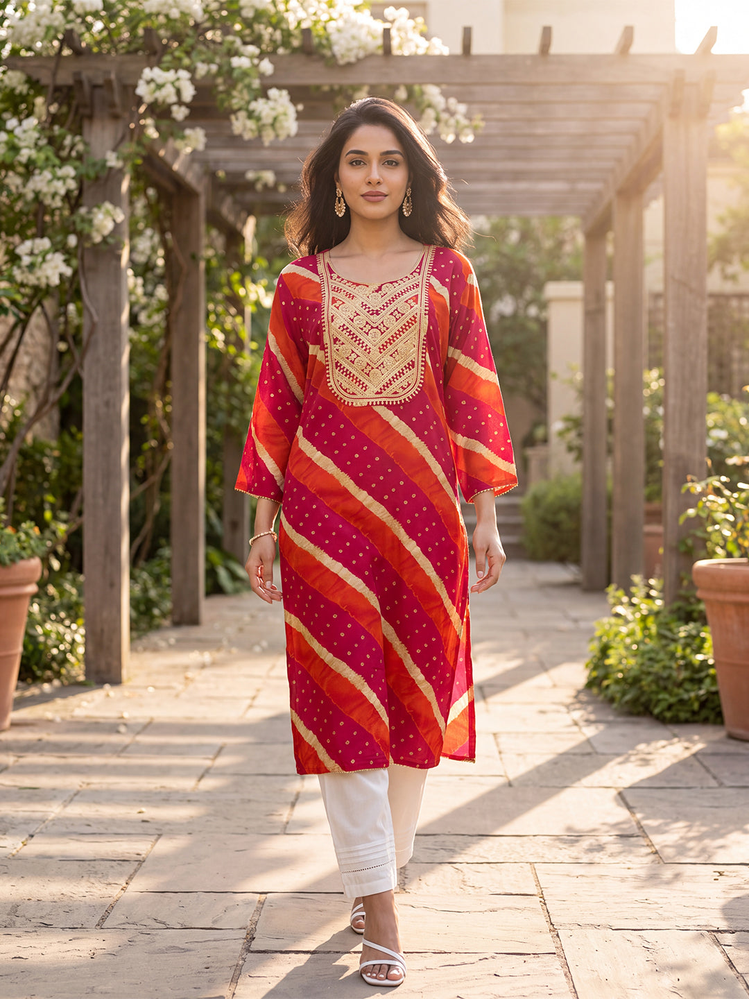 Multicolor Leheriya Printed Rayon Kurta