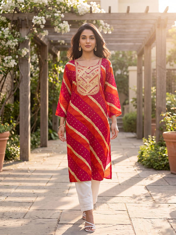 Multicolor Leheriya Printed Rayon Kurta