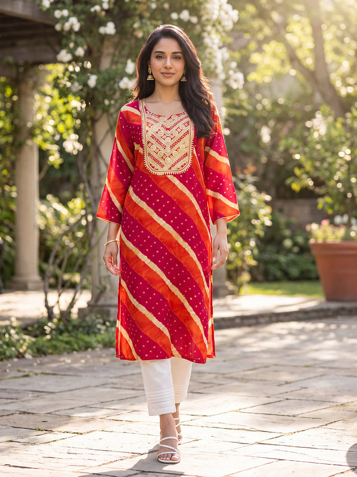 Multicolor Leheriya Printed Rayon Kurta