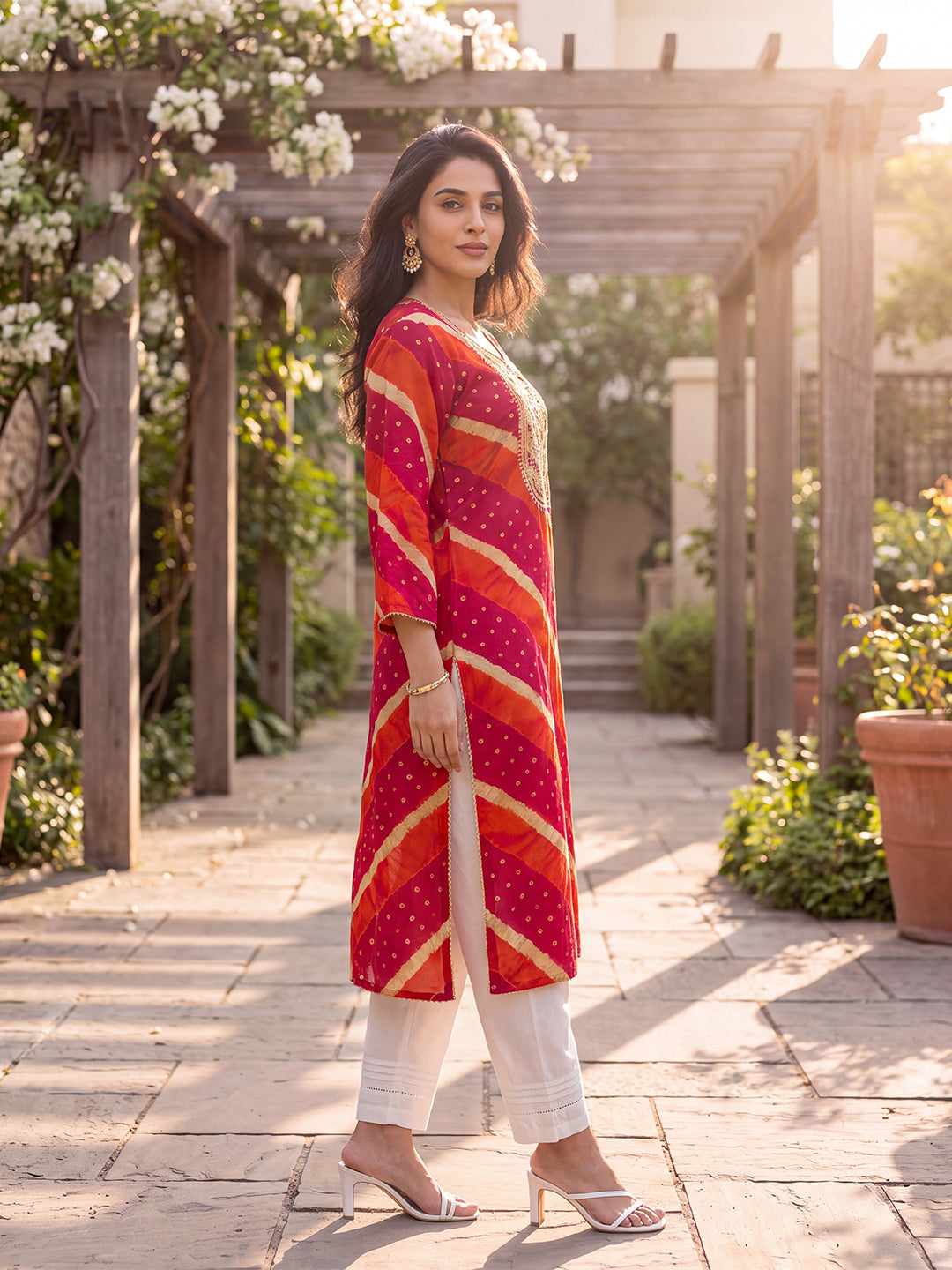 Multicolor Leheriya Printed Rayon Kurta