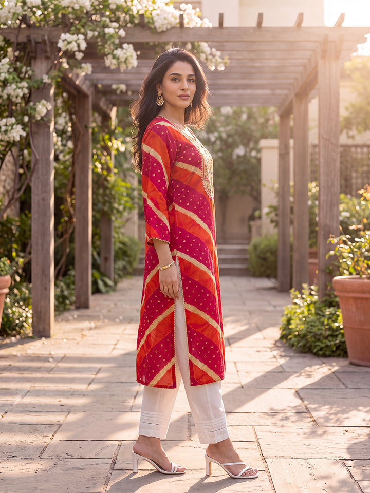 Multicolor Leheriya Printed Rayon Kurta