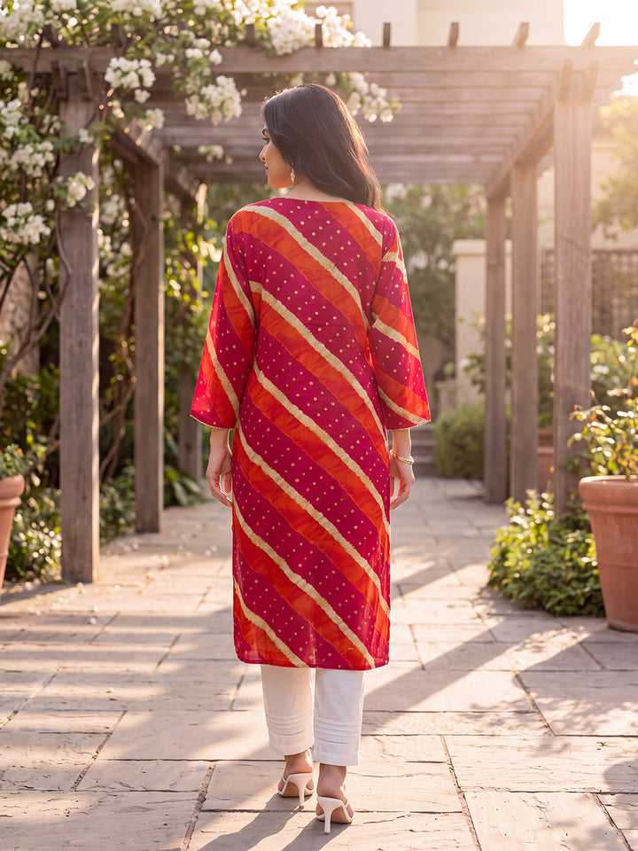 Multicolor Leheriya Printed Rayon Kurta