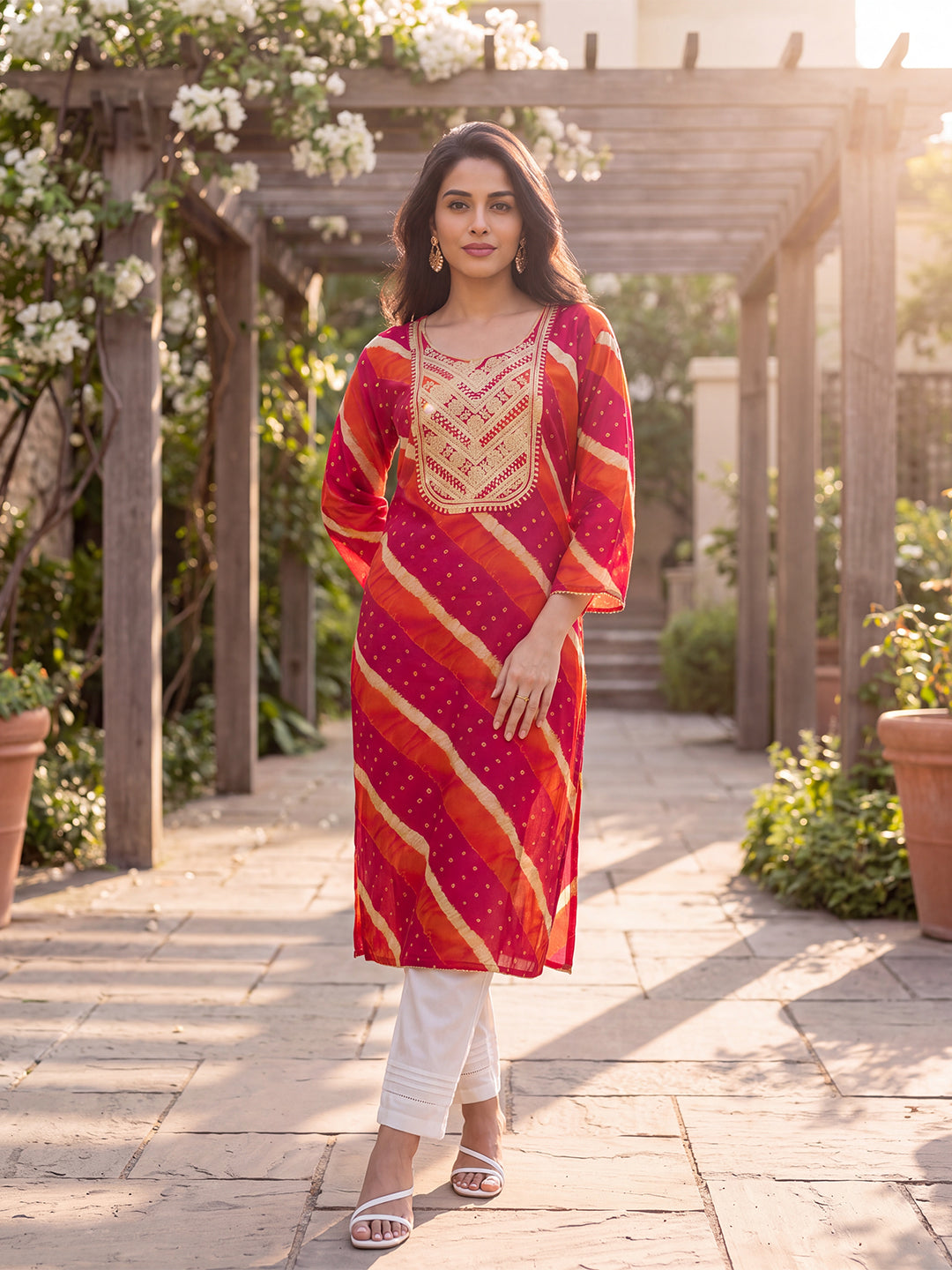 Multicolor Leheriya Printed Rayon Kurta