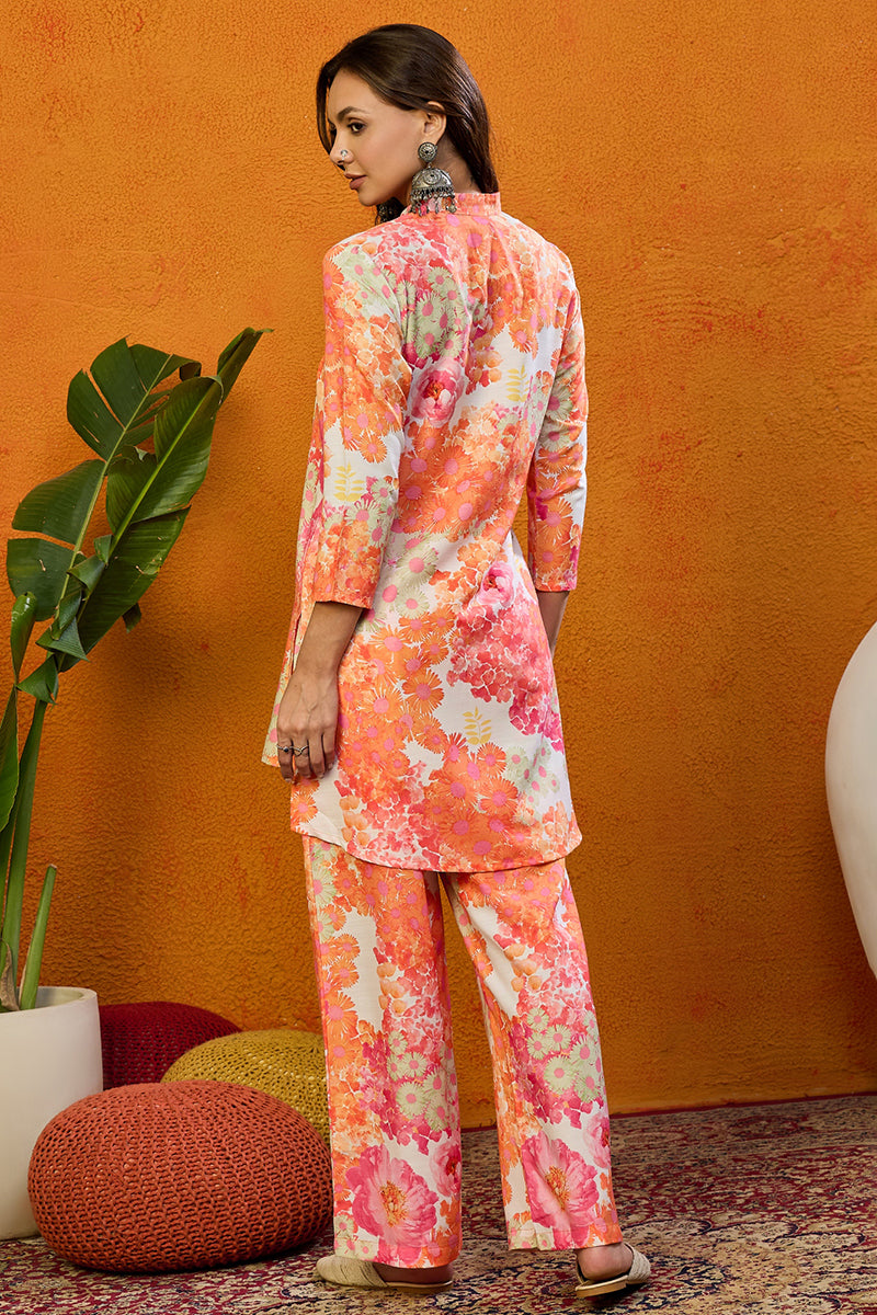 Orange-Rayon-Blend-Floral-Printed-Straight-Co-Ords-Set