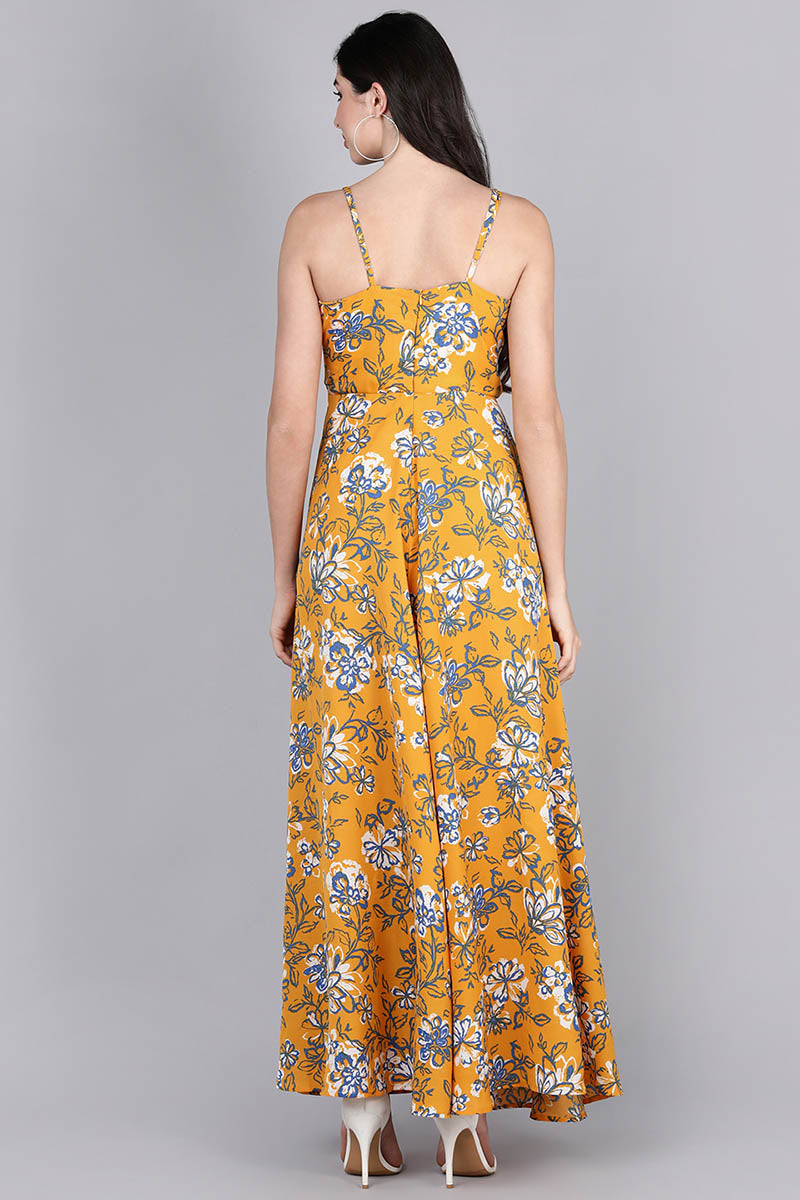 ZERESOUQ-Mustard-Polyester-Printed-Strappy-Dress-with-Front-Leg-Slit