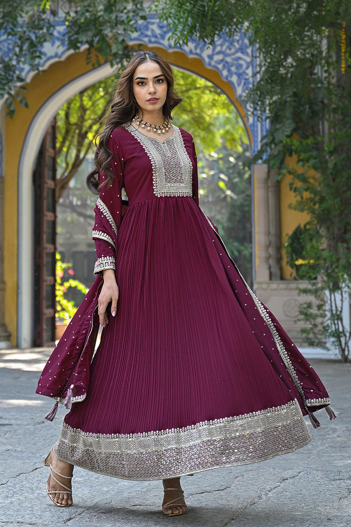 Magenta-Georgette-Solid-Yoke-Design-Sequined-Anarkali-Suit-Set