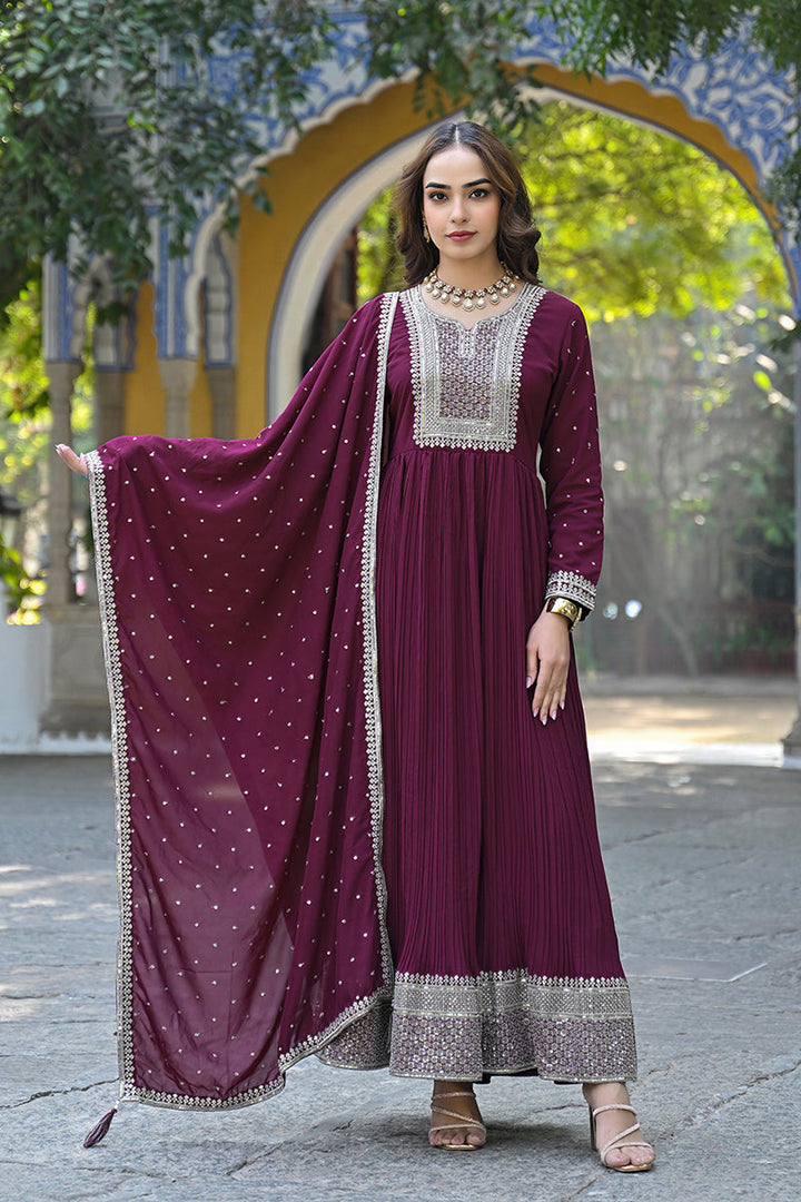 Magenta-Georgette-Solid-Yoke-Design-Sequined-Anarkali-Suit-Set