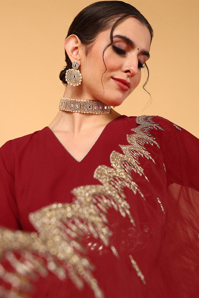 Red-Georgette-Zari-Embroidered-2-Piece-Anarkali-Set