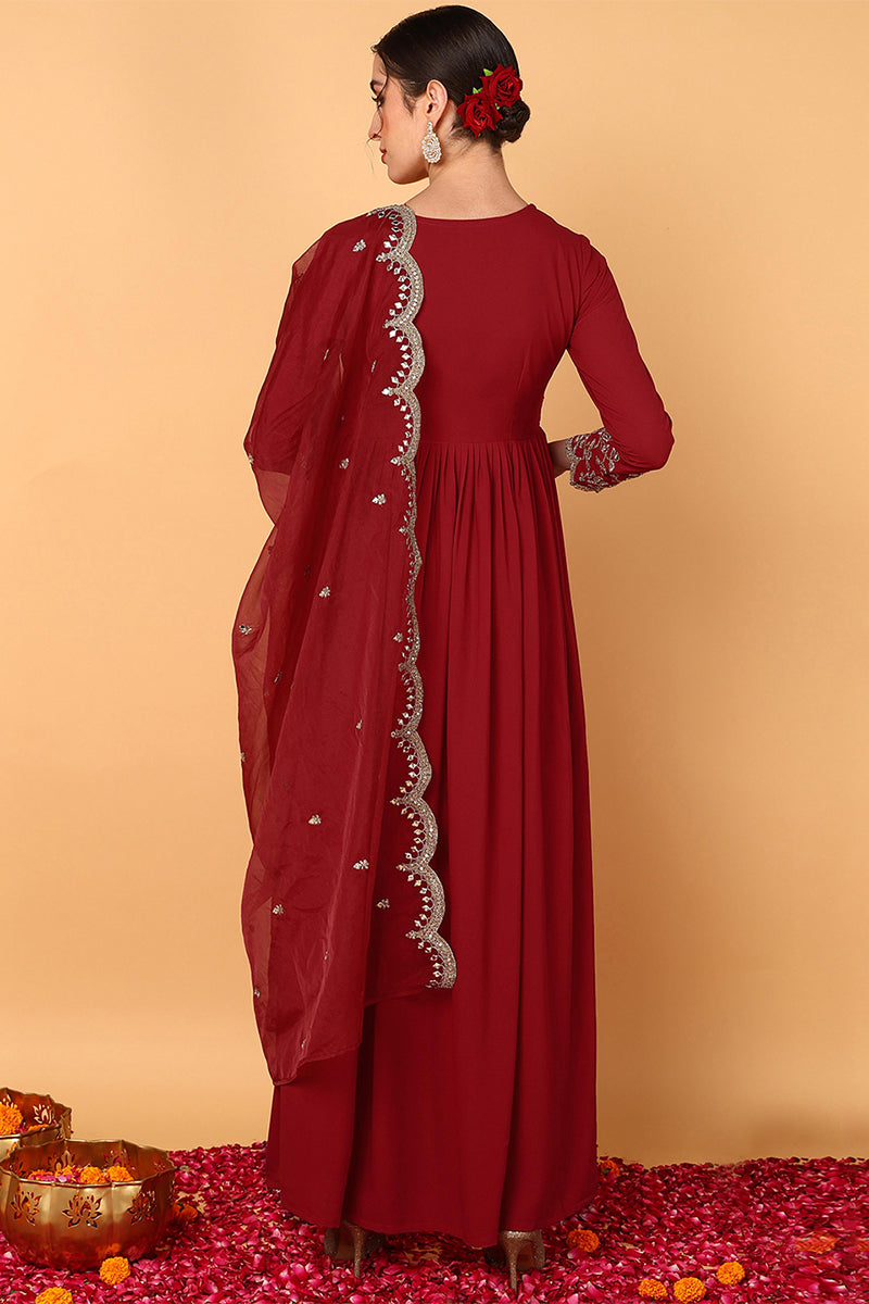 Red-Georgette-Zari-Embroidered-2-Piece-Anarkali-Set