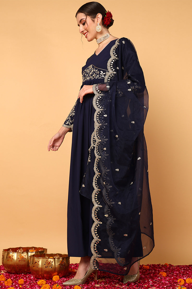 Blue-Georgette-Embroidered-Zari-Work-Flared-3-Piece-Kurta-Set