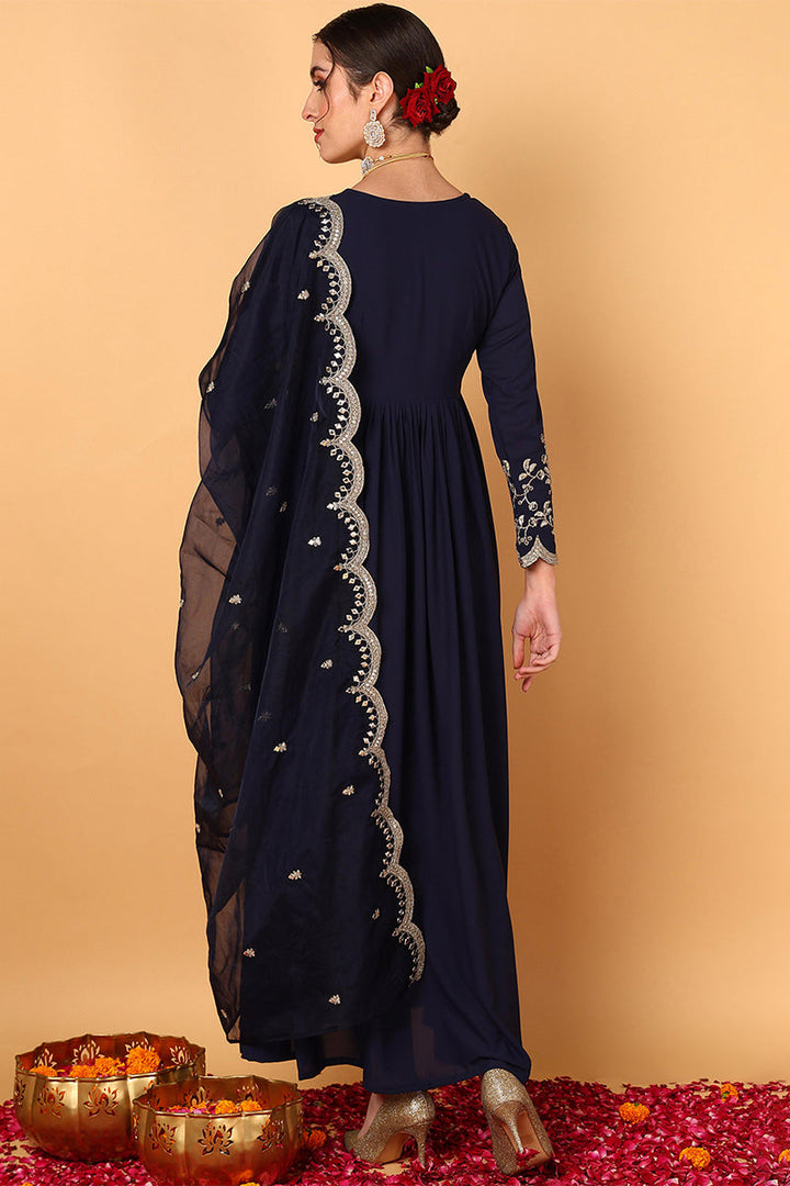 Blue-Georgette-Embroidered-Zari-Work-Flared-3-Piece-Kurta-Set