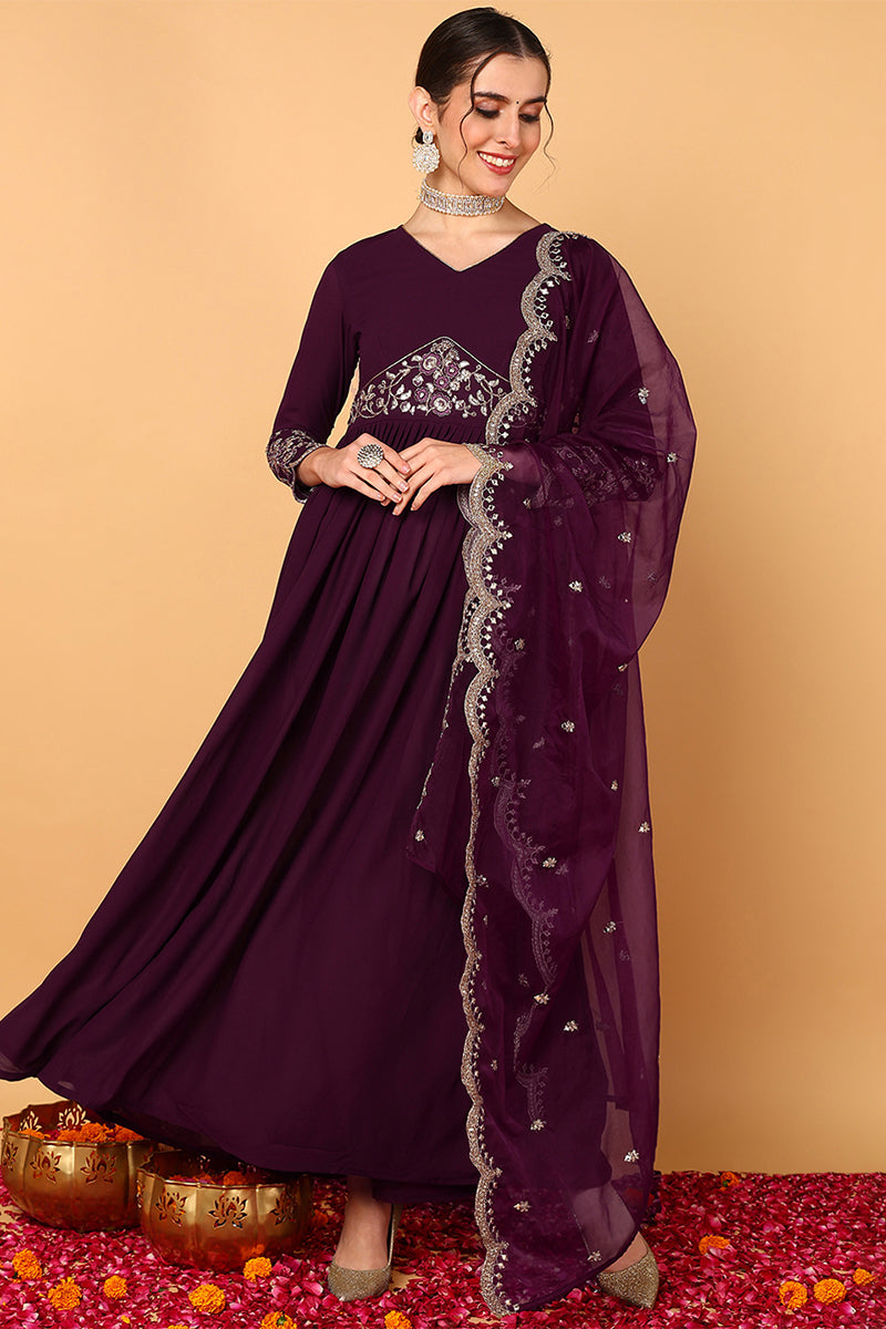 Purple-Georgette-Embroidered-Zari-Work-Anarkali-Set