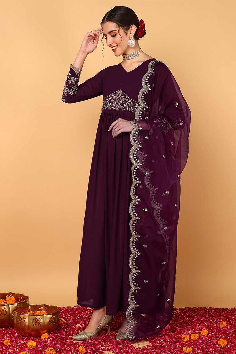 Purple-Georgette-Embroidered-Zari-Work-Anarkali-Set