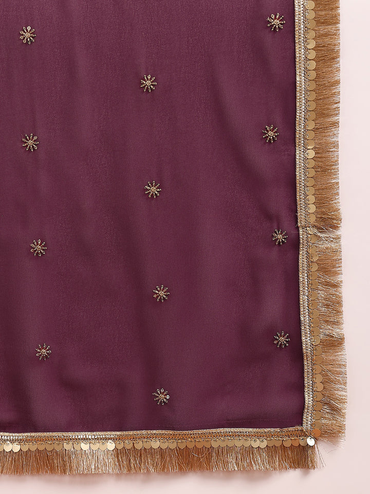 Burgundy Georgette Solid Embroidered Anarkali Set