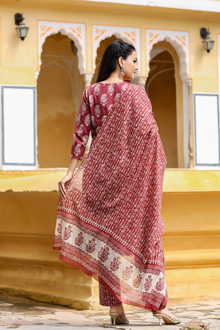 Burgundy-Rayon-Blend-Straight-3-Piece-Kurta-Set