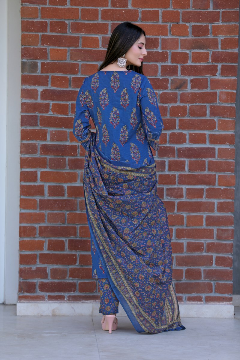 Blue-Cotton-Printed-Fancy-3-Piece-Kurta-Set