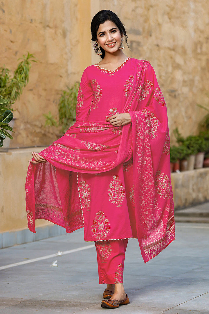 Pink-Cotton-Straight-3-Piece-Kurta-3-Piece-Kurta-Set