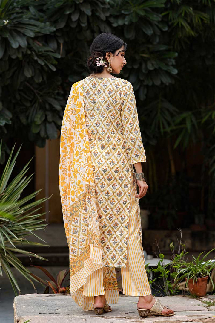 Yellow-Motifs-Printed-Regular-Pure-Cotton-Kurta-Set