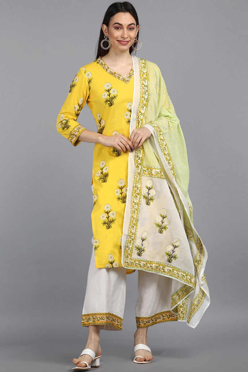 Cotton-Yellow-Motifs-Printed-Straight-Set