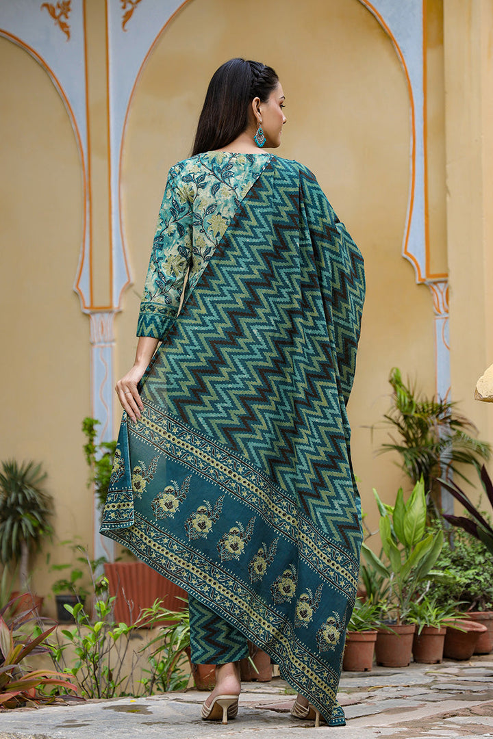 Rayon-Blend-Teal-Motifs-Printed-Straight-3-Piece-Kurta-Set
