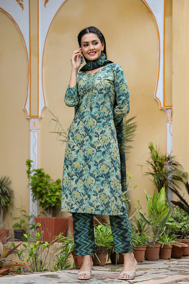 Rayon-Blend-Teal-Motifs-Printed-Straight-3-Piece-Kurta-Set