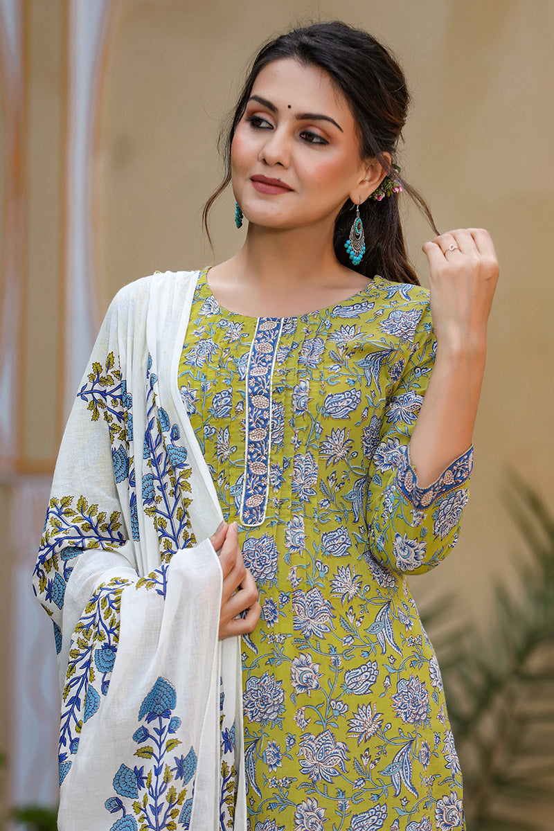 Lime-Green-Cotton-Motifs-Printed-Straight-3-Piece-Kurta-Set