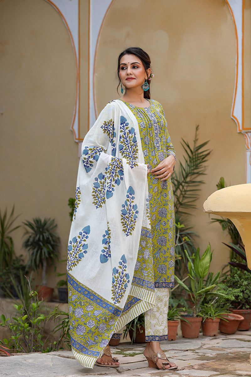 Lime-Green-Cotton-Motifs-Printed-Straight-3-Piece-Kurta-Set