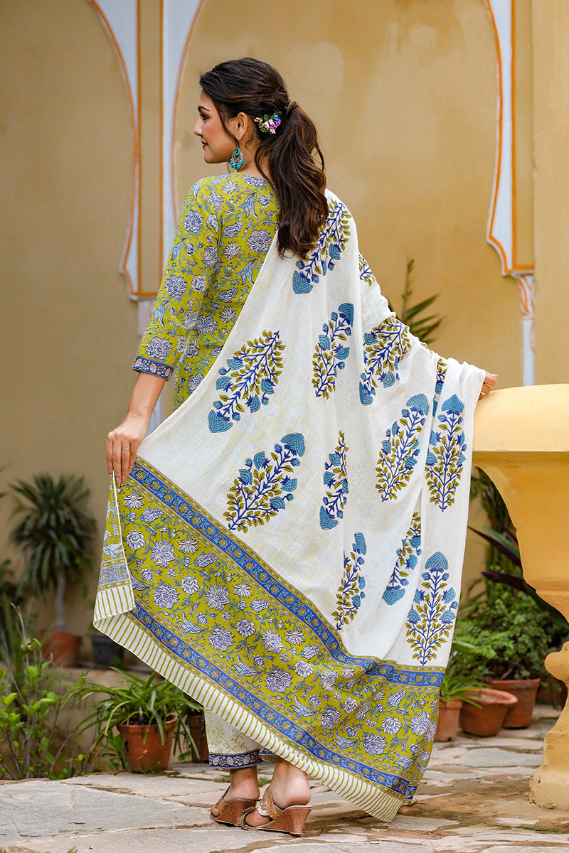 Lime-Green-Cotton-Motifs-Printed-Straight-3-Piece-Kurta-Set