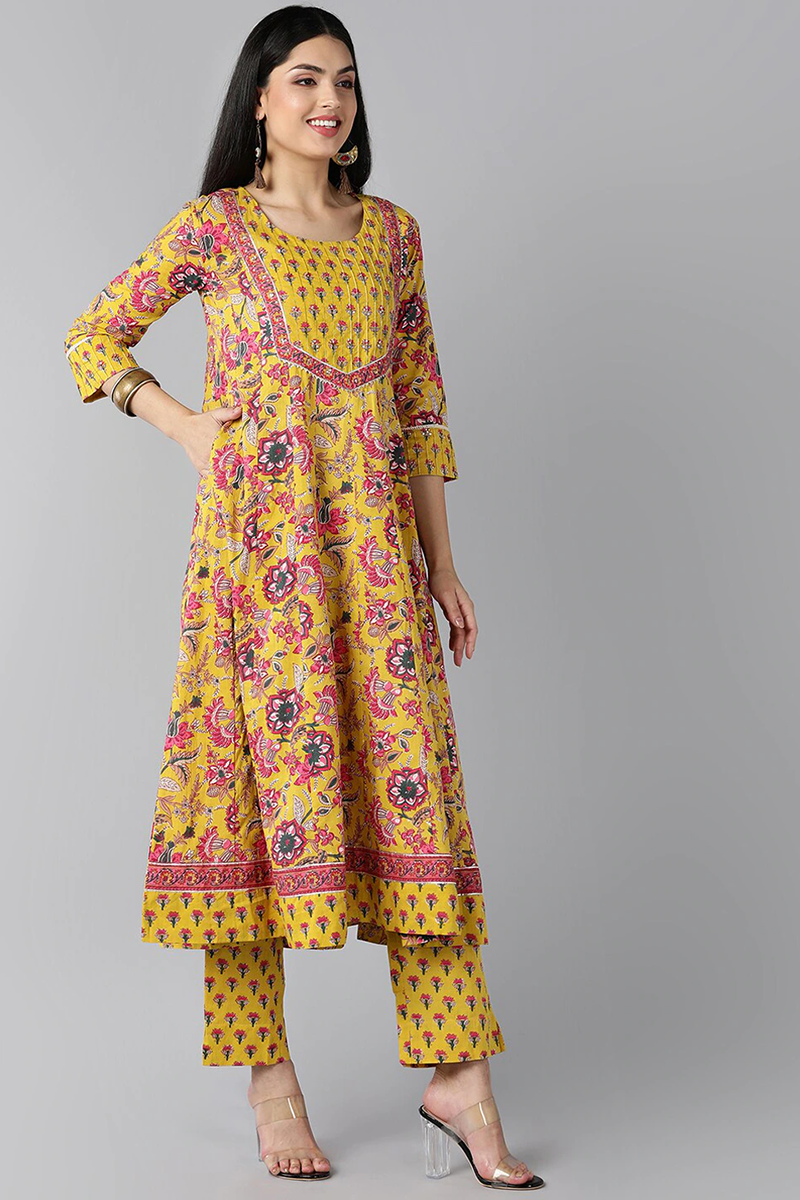 Yellow-Rayon-Blend-Ethnic-Motifs-Printed-3-Piece-Kurta-Set