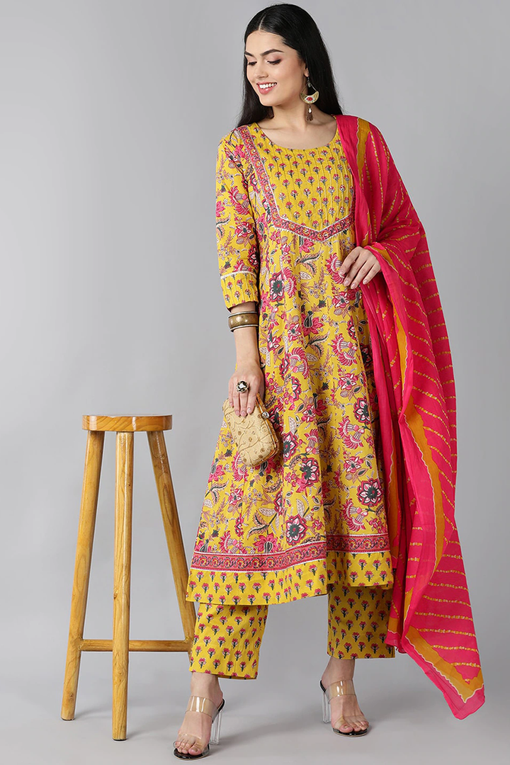 Yellow-Rayon-Blend-Ethnic-Motifs-Printed-3-Piece-Kurta-Set