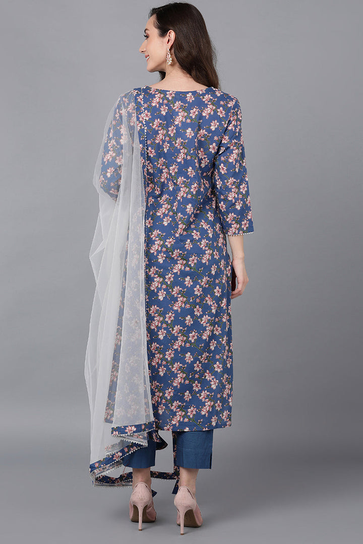 Blue-Rayon-Blend-Floral-Straight-3-Piece-Kurta-Set