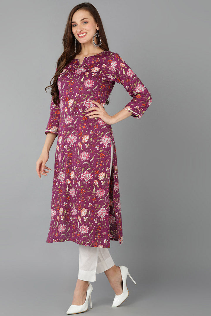 Purple-Rayon-Blend-Floral-Straight-3-Piece-Kurta-Set