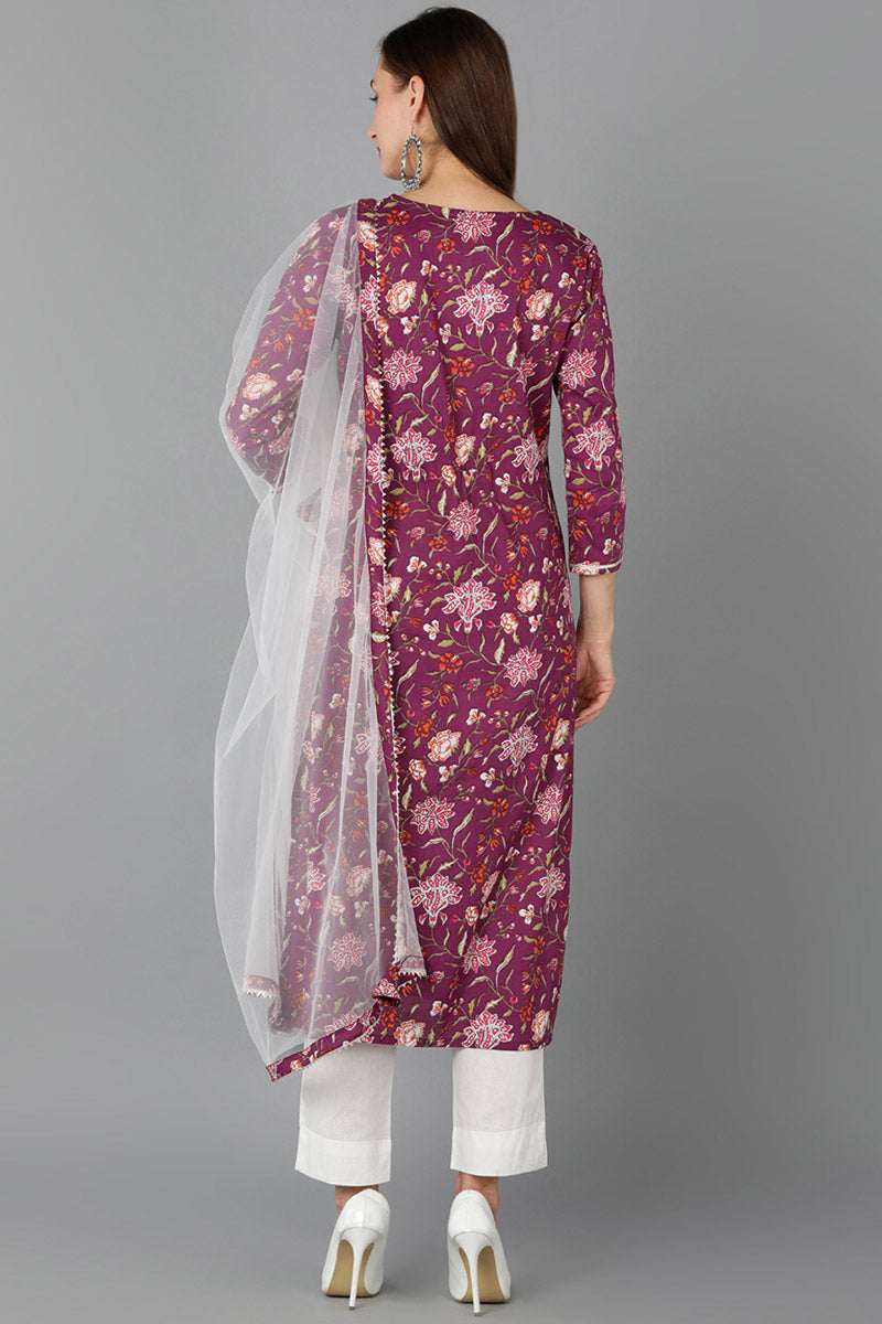 Purple-Rayon-Blend-Floral-Straight-3-Piece-Kurta-Set