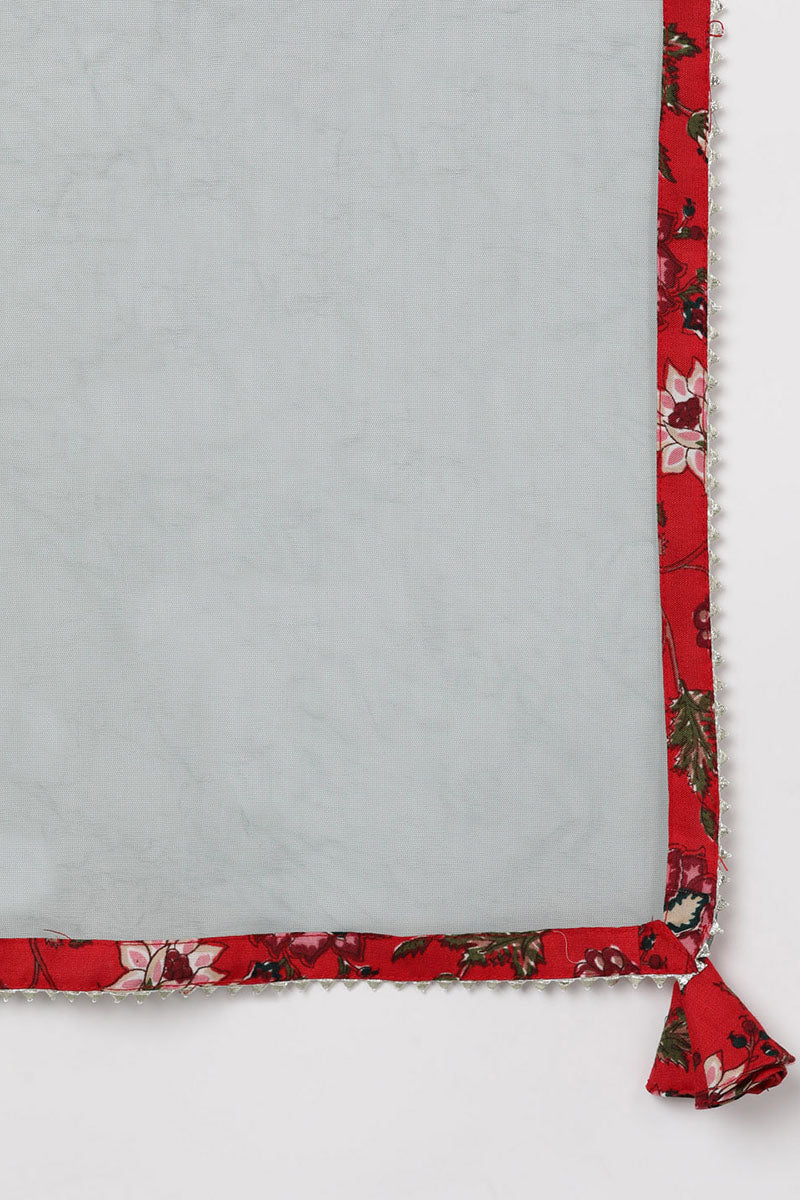 Red-Rayon-Blend-Floral-Straight-3-Piece-Kurta-Set