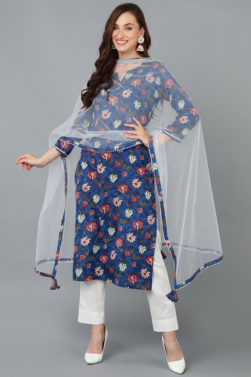 Blue-Rayon-Blend-Printed-3-Piece-Kurta-Set