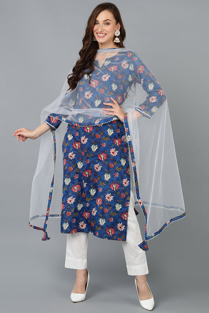 Blue-Rayon-Blend-Printed-3-Piece-Kurta-Set