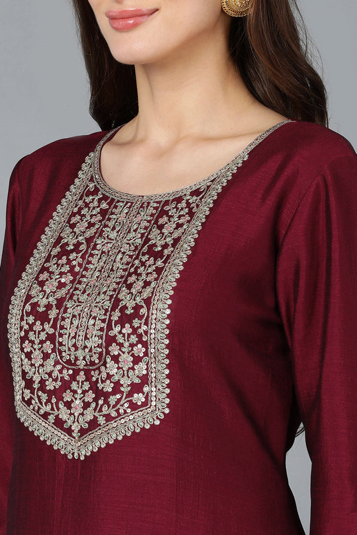 Maroon-Silk-Blend-Yoke-Design-Sharara-Suit-Set