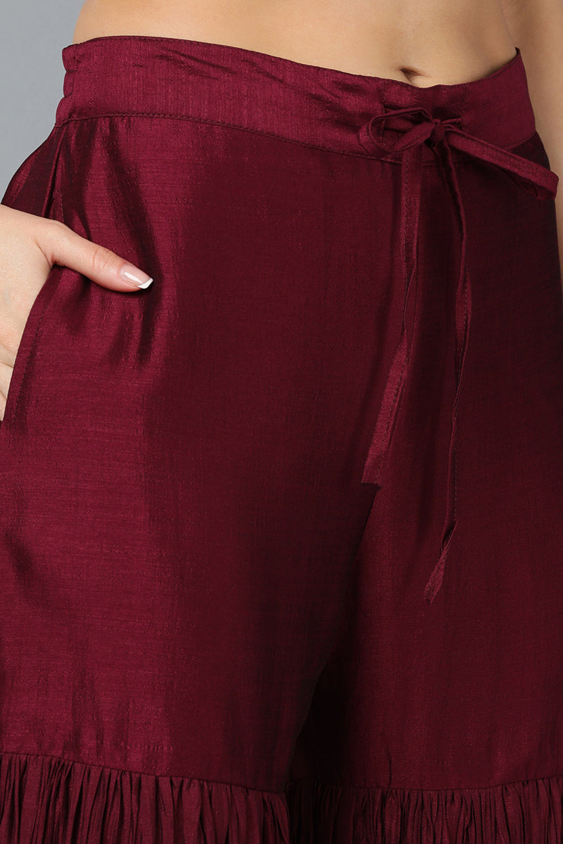 Maroon-Silk-Blend-Yoke-Design-Sharara-Suit-Set