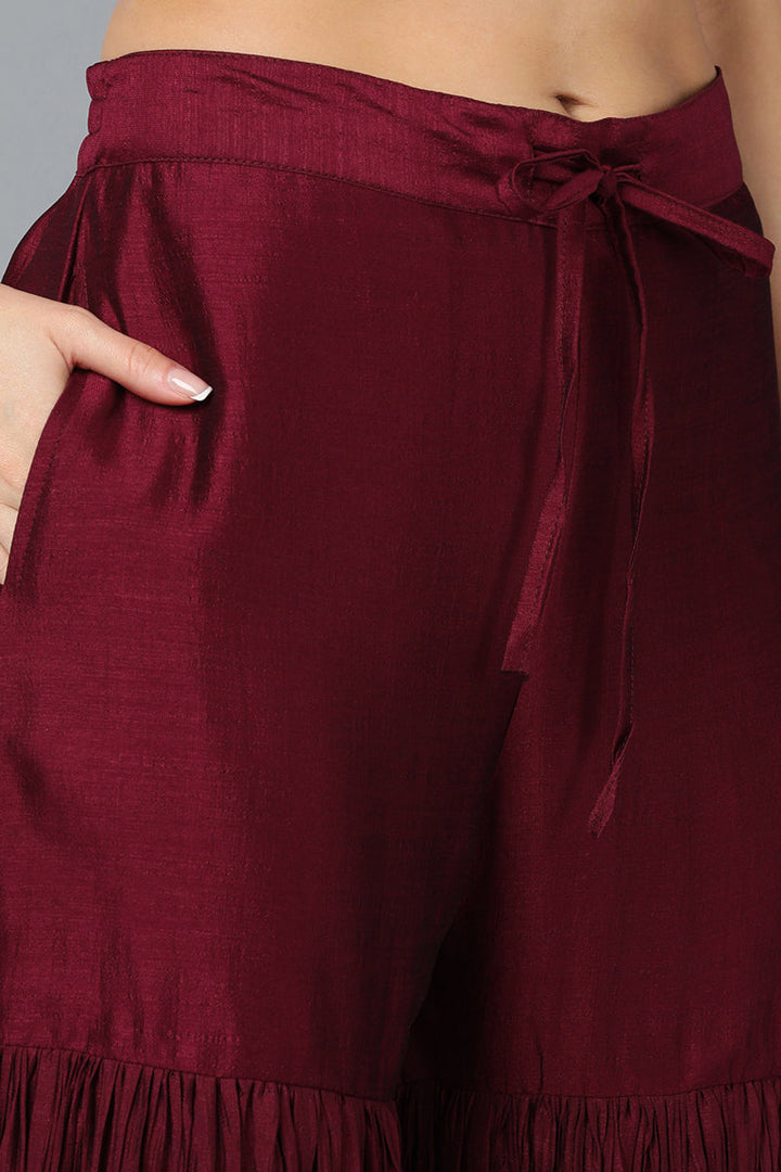 Maroon-Silk-Blend-Yoke-Design-Sharara-Suit-Set