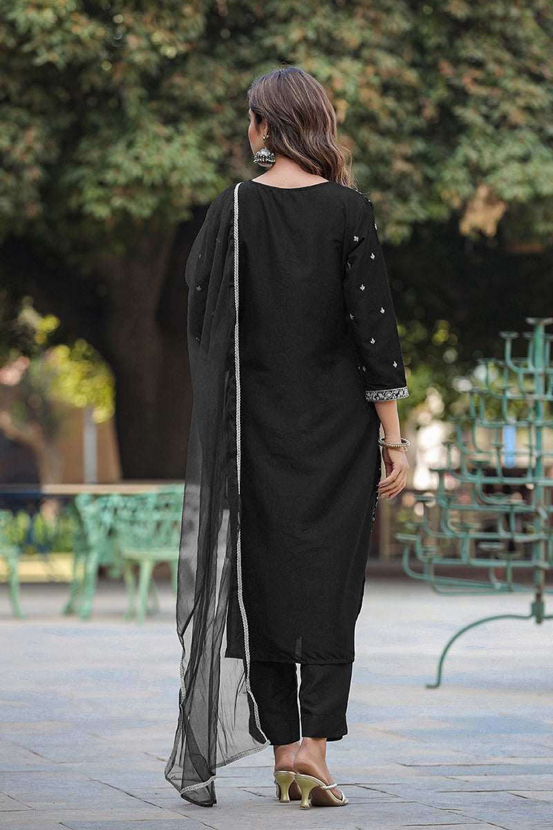 Black-Silk-Blend-Embroidered-3-Piece-Kurta-Set