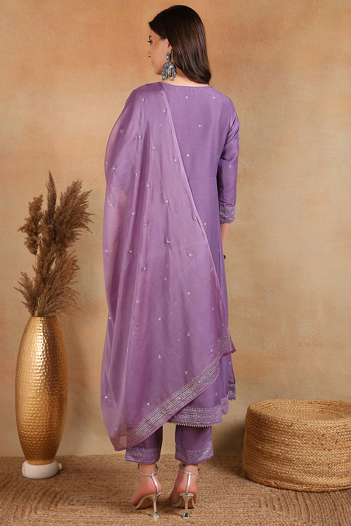 Lavender-Silk-Blend-Anarkali-Woven-Design-Suit-Set