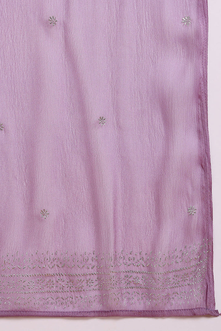 Lavender Silk Blend Anarkali Woven Design Suit Set