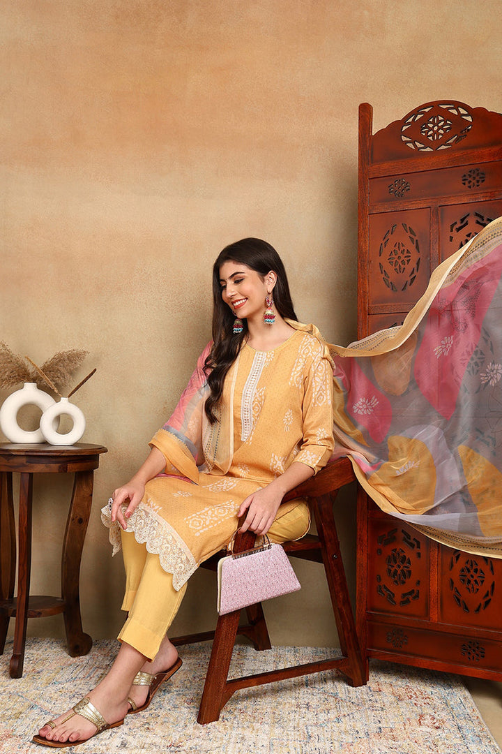 Yellow-Silk-Blend-Straight-Suit-Set