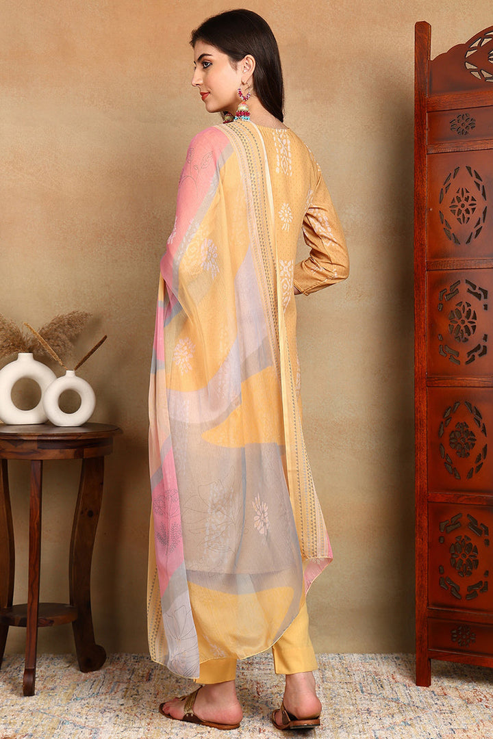 Yellow-Silk-Blend-Straight-Suit-Set
