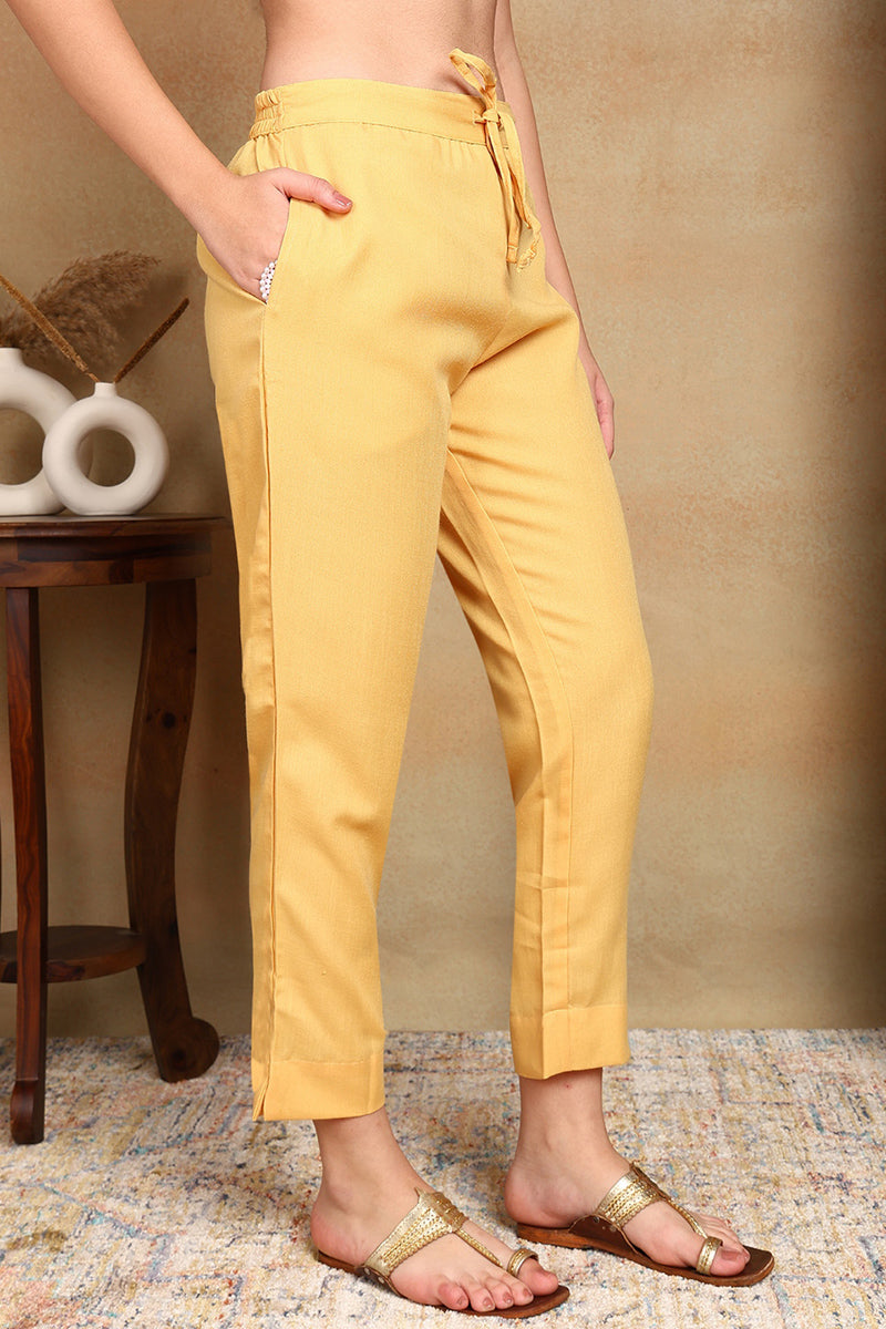 Yellow-Silk-Blend-Straight-Suit-Set
