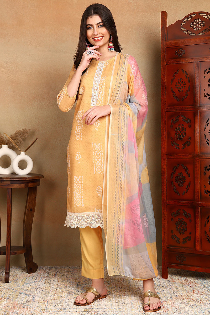 Yellow-Silk-Blend-Straight-Suit-Set