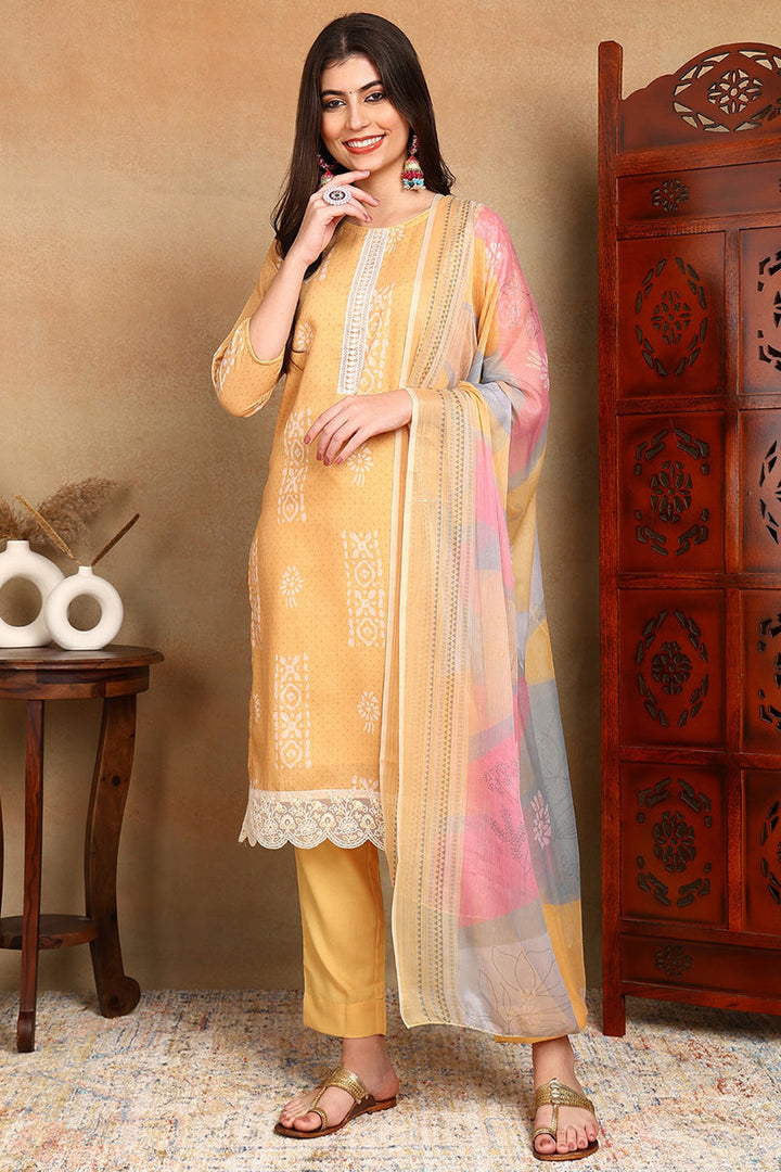 Yellow-Silk-Blend-Straight-Suit-Set
