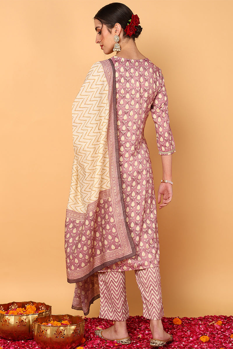 Mauve-Silk-Blend-Ethnic-Motifs-Printed-3-Piece-Kurta-Set