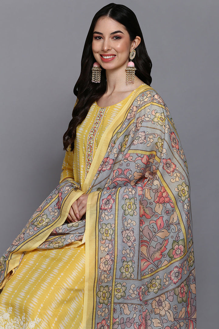 Yellow-Rayon-Blend-Printed-Straight-3-Piece-Kurta-Set